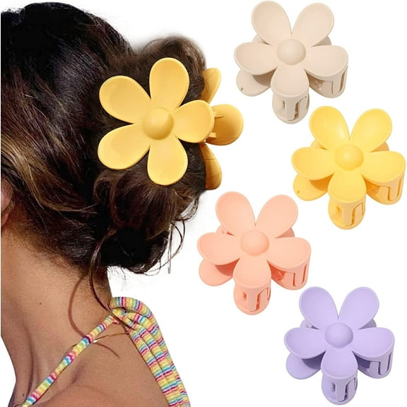 Flower Cute Hair Claw Clips - 4Pcs Flower Hair Clip Nonslip Strong Hold Hair 3 Inch Matte Small Flowers Claw Clips for Women and Girls