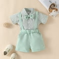 thumbnail image 3 of Coerni New Born Boy Shirt Set Plaid Print Tops with Bow Tie Suspender Shorts Toddler Kids Summer Gentleman Clothes Hawaii Holiday Set, 3 of 7