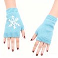 thumbnail image 1 of Casual Snowflake Print Knitted Fingerless Mittens For Winter Warmth And Fashion Comfort, 1 of 3