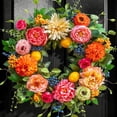 thumbnail image 4 of Spring Wreath for Front Door 24 Inch, Summer Floral Wreath with Peony Dahlia Hydrangea, Outdoor Door Decoration with Lemons and Berries, 4 of 8