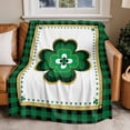 thumbnail image 4 of St. Patrick's Lucky Day Clovers Shamrock Throw Blankets, Green Buffalo Check Plaids Soft Fleece Blanket Decorative for Home Sofa Couch Chair Living Bedroom, 50x60 inches,, 4 of 9