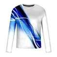 thumbnail image 2 of Mens Shirts Long Sleeve Line Printed Casual Round Neck Pullover Shirt Blue 2XL, 2 of 6