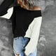 thumbnail image 5 of Otoño e invierno, blusa informal con cuello redondo para mujer, blusa de manga larga con retazos, suéter Fridja  hjk1210, 5 of 7