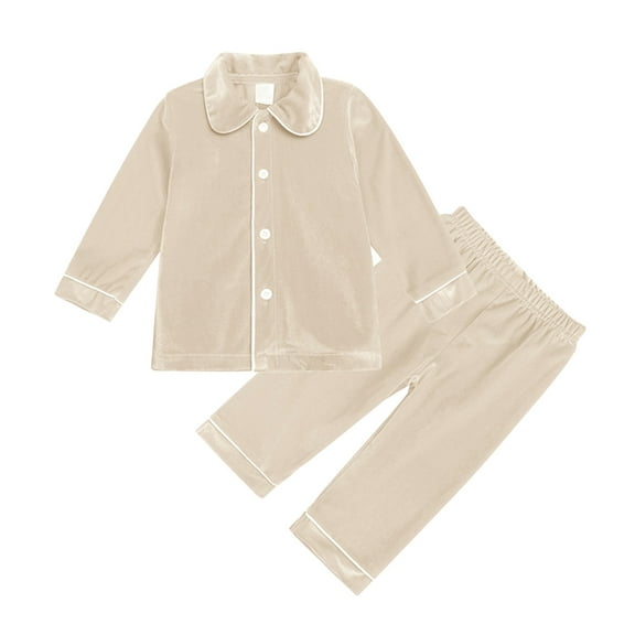 Ruyang Boys Girls Christmas Velvet Clothing Set Baby Cute Thermal 2 Piece Outfits Button Down Long Sleeve Shirts Pants Set