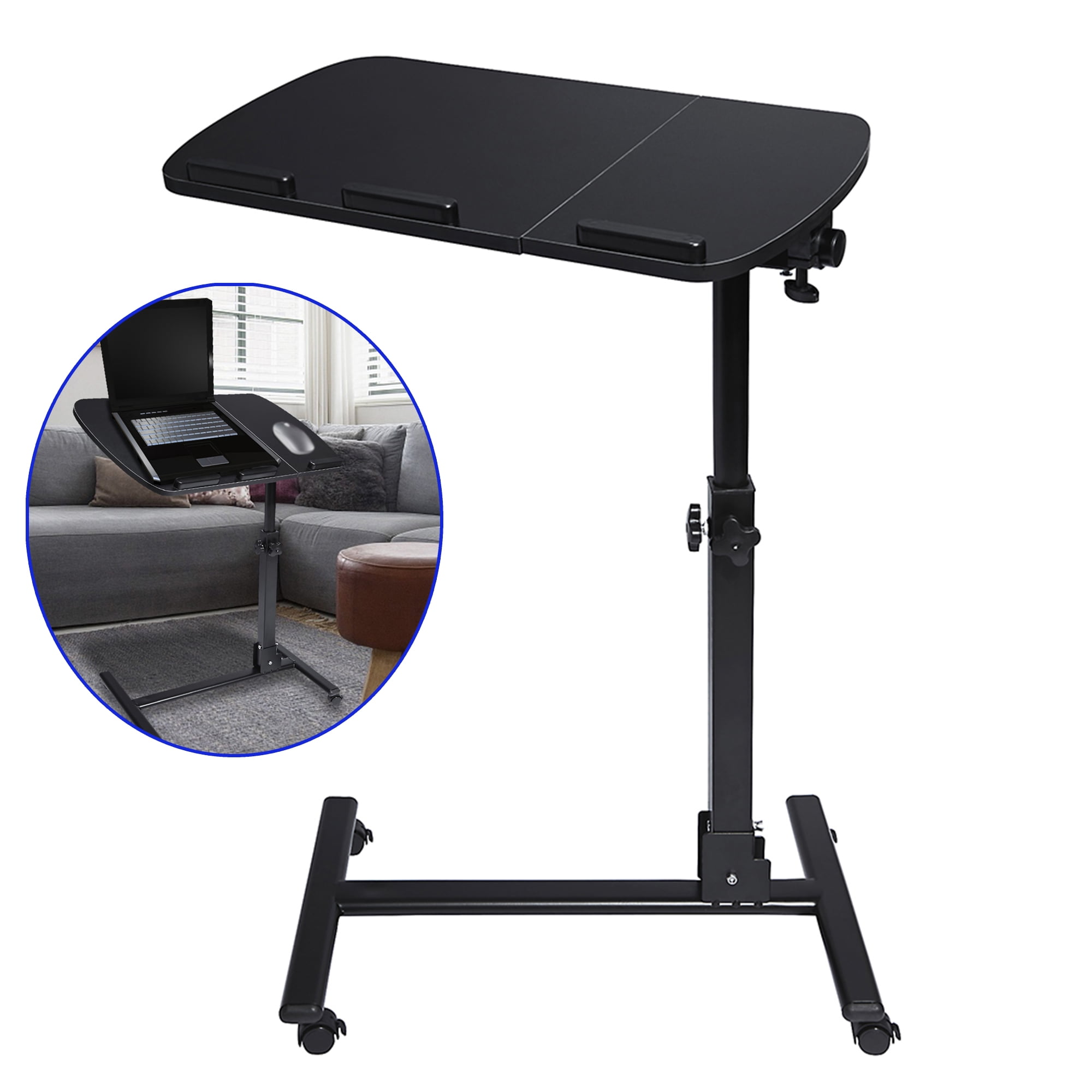 Rolling Laptop Table Stand Medical Adjustable Tilt Overbed Bedside