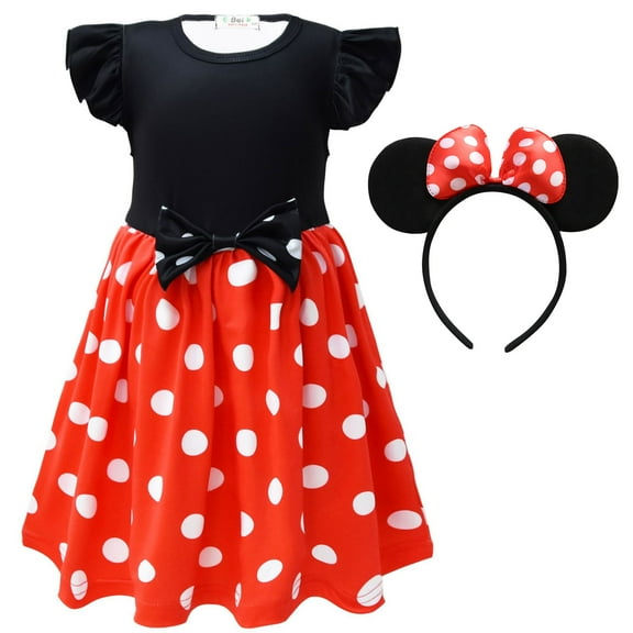 Toddlr Girls Mickey/Minnie Dress with Headband Cartoon Princess Dress 2-7 Year