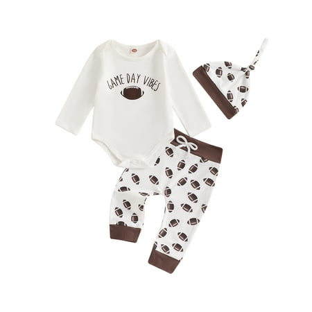 

GOODLUCKY Baby Boys 3Pcs Football Outfits Letter Print Romper + Pants + Hat
