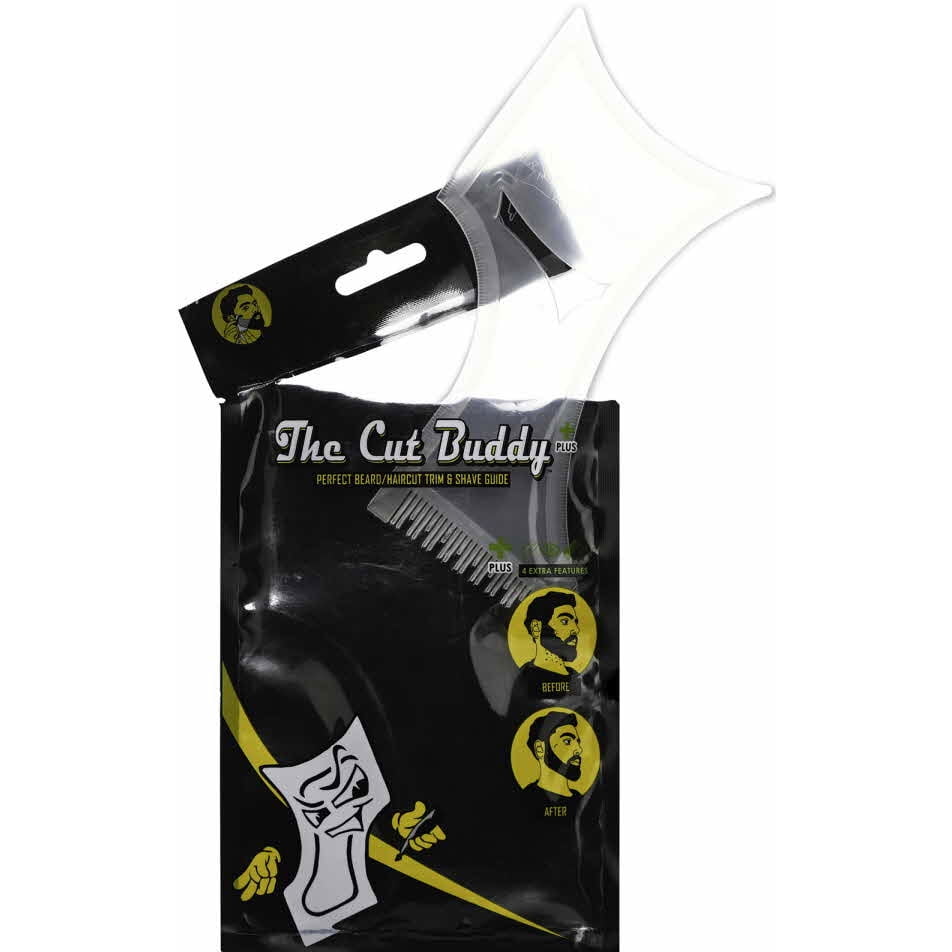 The Cut Buddy Plus+ As Seen on Shark Tank - Hair and Beard Trimming Stencil Guide and Comb with Extra Features
