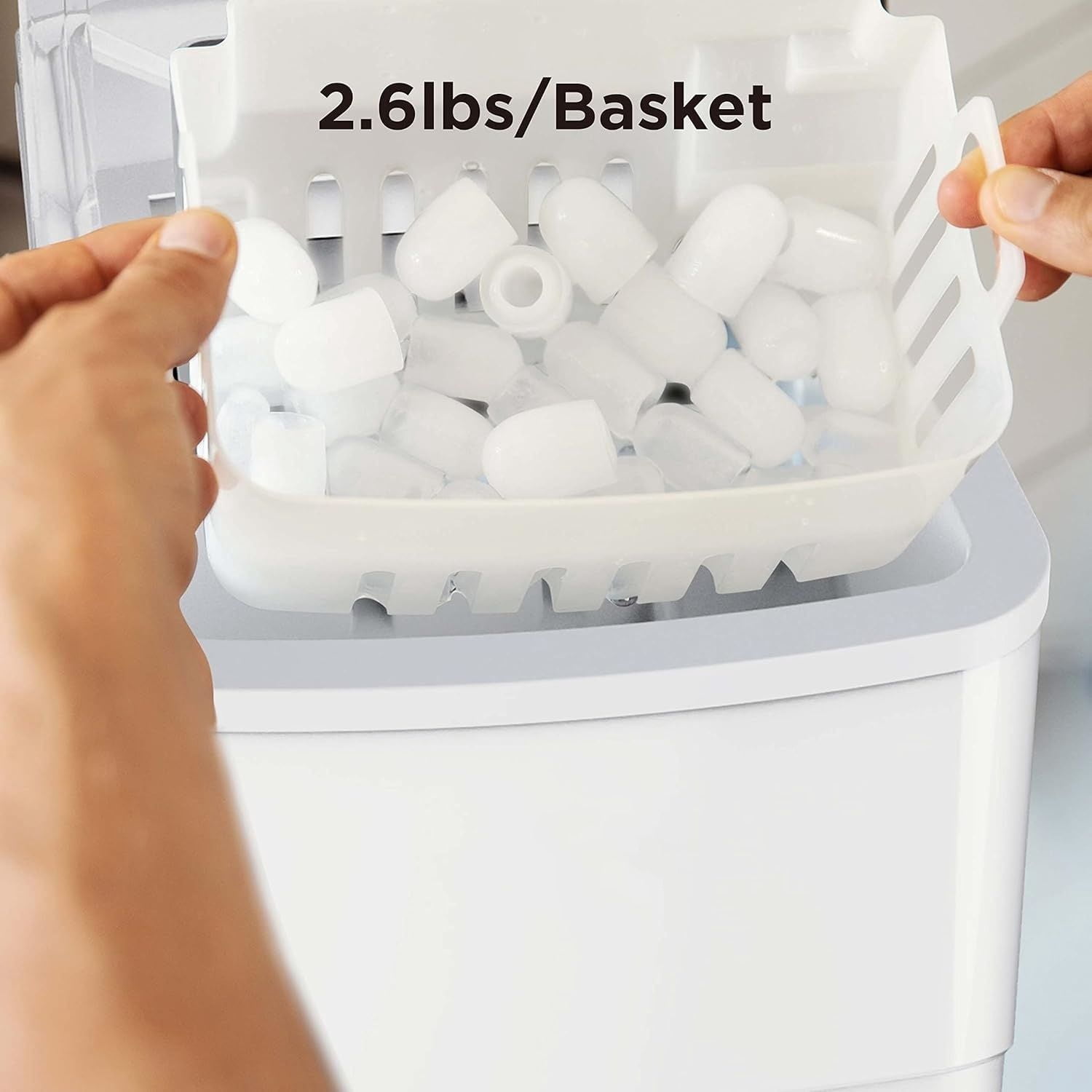 Ice Makers Countertop, 9 Cubes Ready in 6 Mins, Self-Cleaning Ice Machine with Ice Scoop and Basket, 26lbs in 24Hrs, 2 Sizes of Bullet Ice for Home Kitchen Office Bar Party, White
