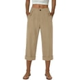 thumbnail image 4 of Admvng Womens Crinkled Textured Capri Pants Elastic Waist Straight Leg Pants, 4 of 5