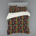 thumbnail image 2 of Tropical Duvet Cover Set, Animals Flowers of Hawaii on Indigo Backdrop Monkeys Parrots and Monstera Leaves, Bedding Set with Shams and Fitted Sheet, 3 Sizes, by Ambesonne, 2 of 3