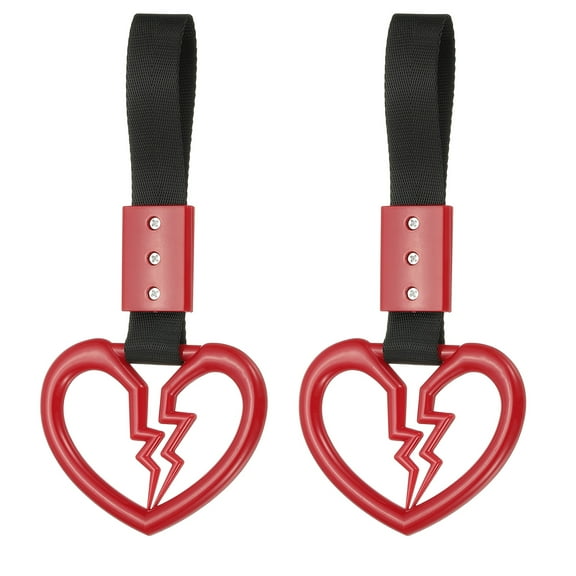 Uxcell 2Pcs Broken Heart Shaped Car Handle Straps, Car Hanging Accessories Bumper Warning Ring Drift Charm for Auto Decor Interior Exterior Decoration, Red