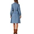 thumbnail image 3 of Vestido de mezclilla INSPIRE CHIC para mujer, de manga larga, con botones, estilo A-line, con cinturón, vestido clásico de jeans, talla S, azul claro, 3 of 6