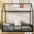 thumbnail image 3 of DreamBuck Full size House Bed for Montessori Floor Bed with Door and Fence, Metal House Floor Bed for Boys, Girls, , Full Bed Frame for Playhouse, No Box Spring Needed, Black, 3 of 9