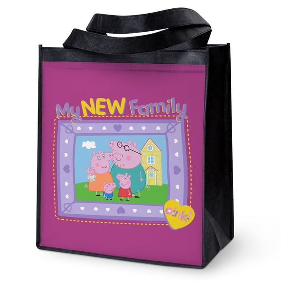 CafePress - Peppa Pig: My New Family - 12"x 13", 100% Recycled, Reusable Grocery Bag