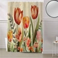 thumbnail image 5 of Fabric Shower Curtain, Red Tulip Eucalyptus Watercolor Floral Plants Retro Linen Shower Curtains with 12 Hooks Waterproof Machine Washable Bath Curtains for Bathroom,48x 72in, 5 of 6
