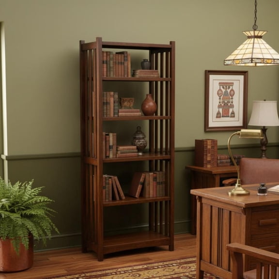 Crafters and Weavers Arts and Crafts Wood Bookcase in Walnut Finish