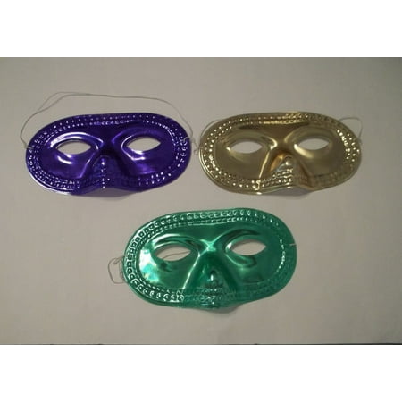 12 (1 dozen) Purple Green Gold Metallic Round Half Mask Masks Mardi Gras Party