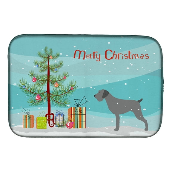 German Wirehaired Pointer Merry Christmas Tree Dish Drying Mat