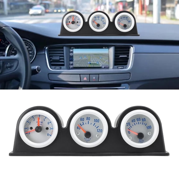 3 in1 Triple Auto Gauge Meter Kit, 3 in 1 Car Gauge Meter Water Temperature Tachometer Oil Pressure Instrument Panel Replacement for 4 6 8 Cylinder Gasoline Vehicle 12V