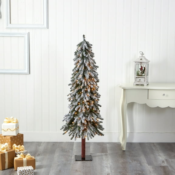 5ft. Flocked Grand Alpine Artificial Christmas Tree with 200 Clear Lights and 469 Bendable Branches on Natural Trunk
