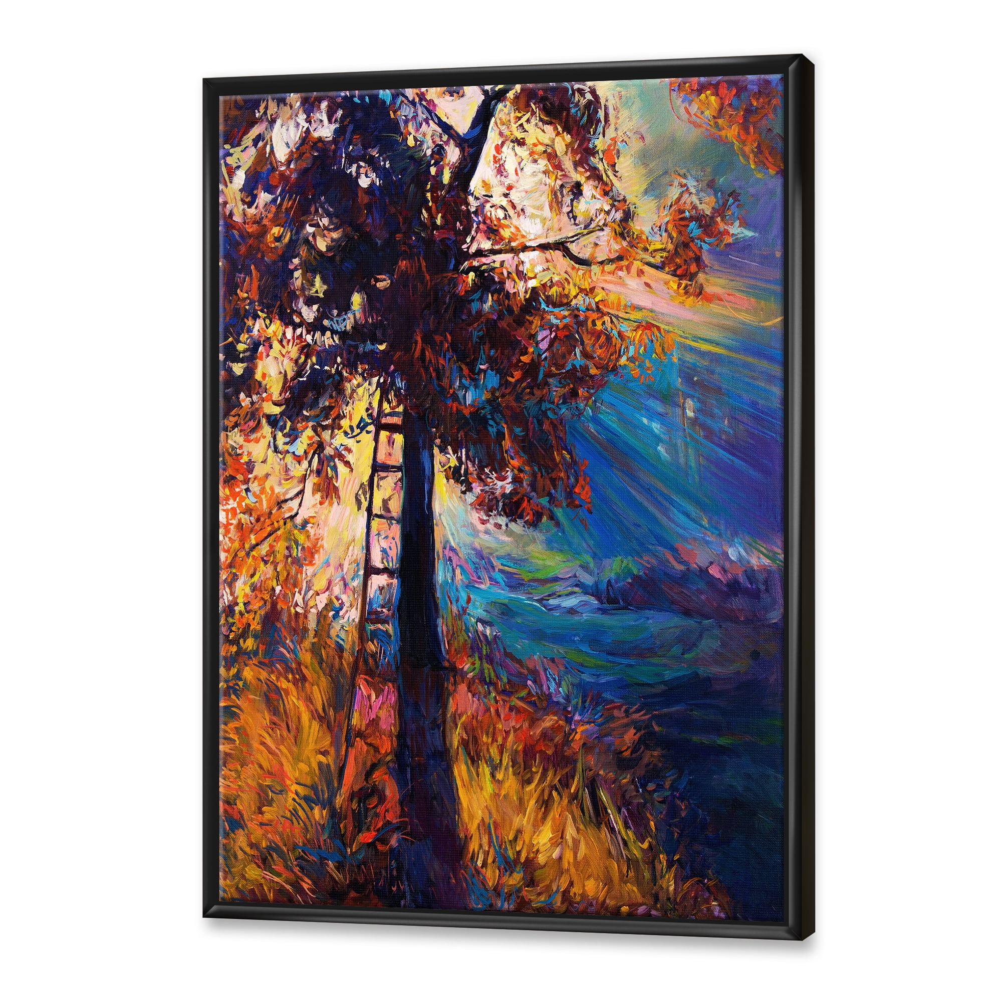 Silhouette Of Autumn Tree In The Sunset Glow 16 in x 32 in Framed Painting Canvas Art Print, by Designart