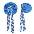 thumbnail image 6 of Women Silk Bonnet for Sleeping Satin Lined Hair Bonnet with Floral Tie Band for Curly Hair Protection - Blue, 6 of 7