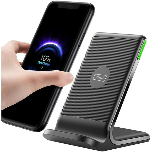 INIU Wireless Charger, 15W Qi-Certified Fast Wireless Charging Stand with Dual Coils & Sleep-Friendly Adaptive Light