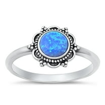 CHOOSE YOUR COLOR Bali Blue Simulated Opal Ring .925 Sterling Silver Band CZ Female Size 5