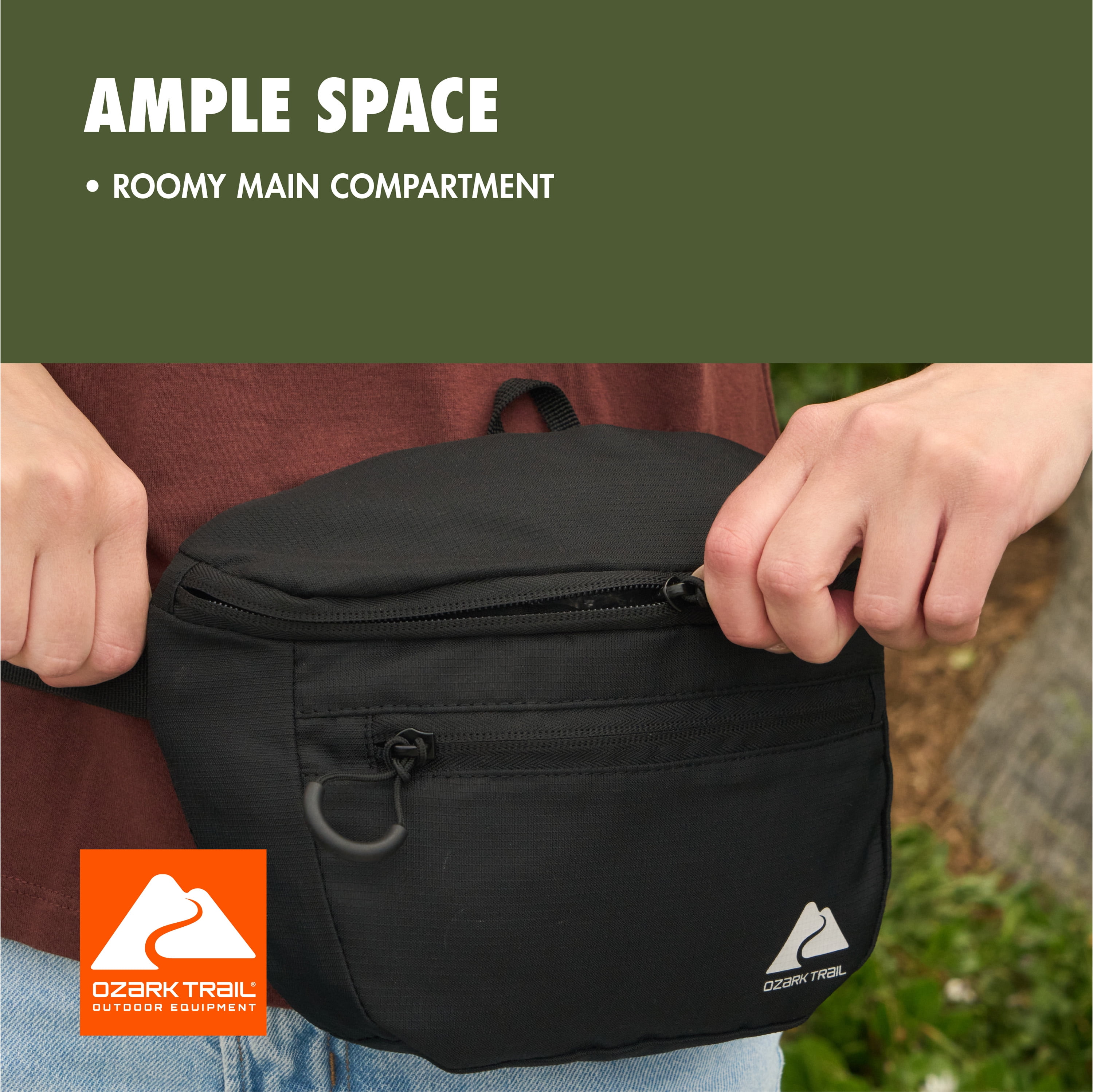 Ozark Trail Adjustable Belt Unisex Fanny Packs 2.5 Ltr, Polyester, Black Solid Print
