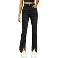 thumbnail image 6 of ManxiVoo Women Split Hem Jeans Elastic Straight Leg High Waist Flared Trousers Versatile Denim Pants L Size Black, 6 of 8