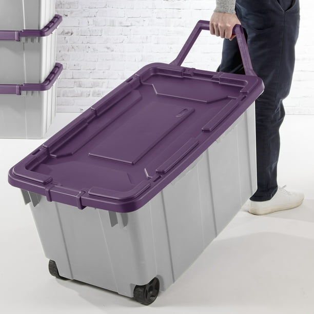 Sterilite 40 Gallon Wheeled Industrial, Purple Storage Bin With Wheels