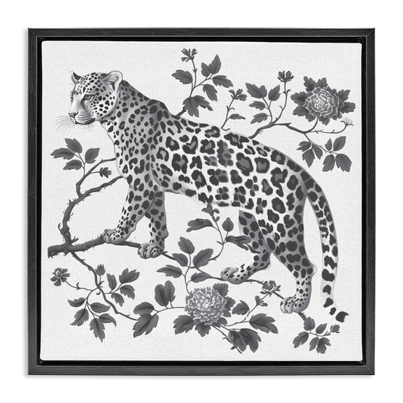 Monochrome Detail Leopard Black Framed Floater Canvas Wall Art, design by Lettered and Lined