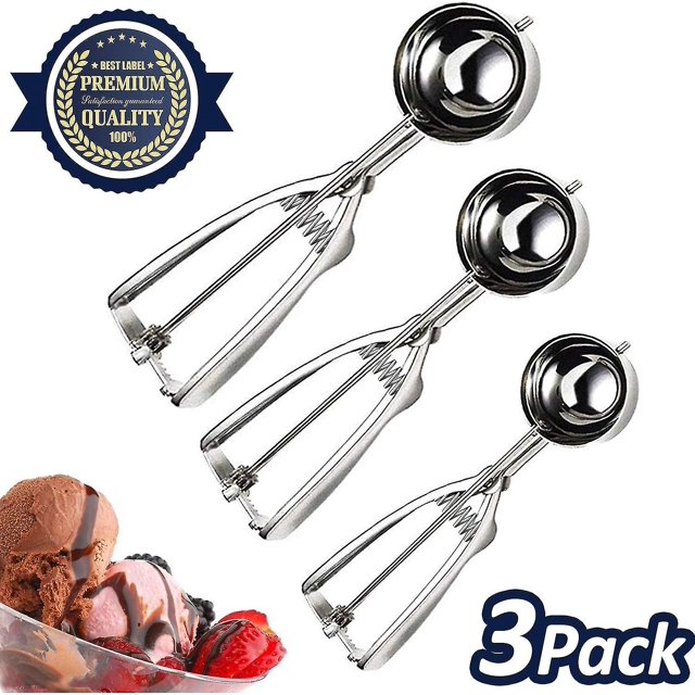 2024 Ice Cream Scoop Ice Cream Spoon Polished Stainless Steel 3 Pieces Different Sizes Small 4cm, Medium