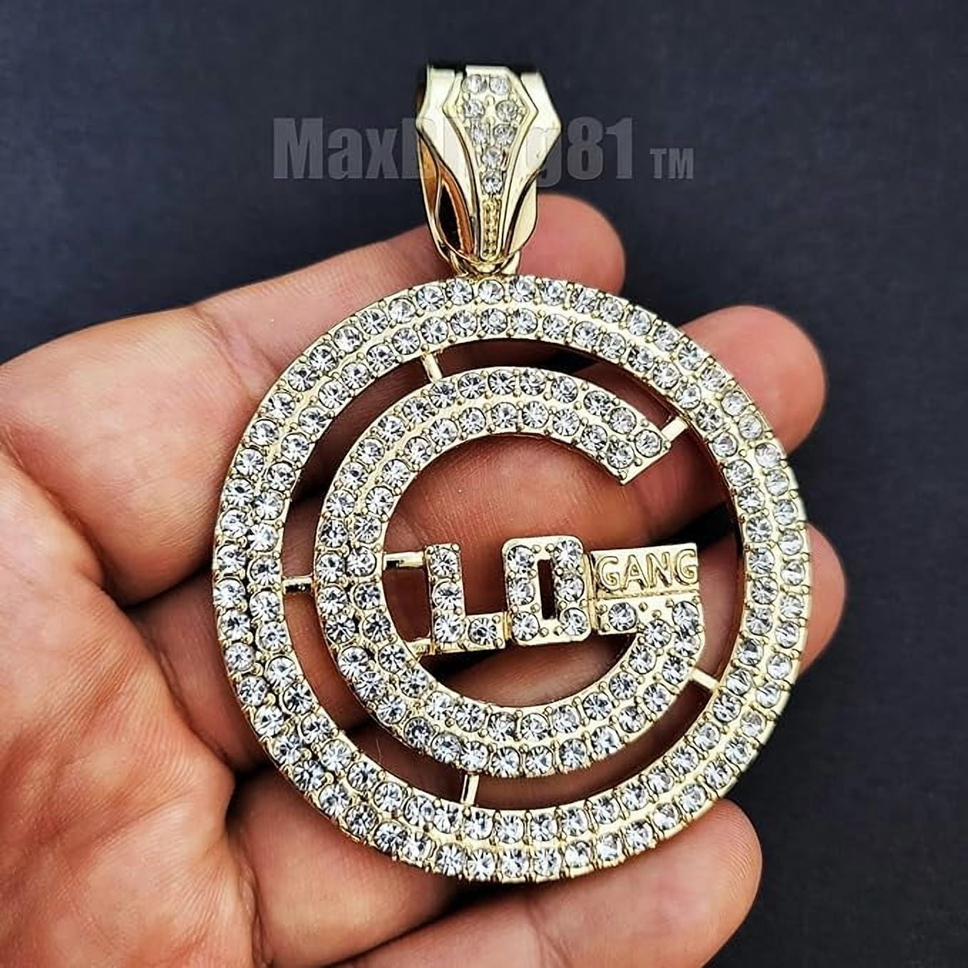 Hip Hop Iced Glo Gang Large Gold Plated Medal Charm Pendant & 10mm
