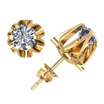 1.00Ct Round Cut Diamond Buttercup Stud Earrings 14k Yellow Gold 6Prong Set I SI2