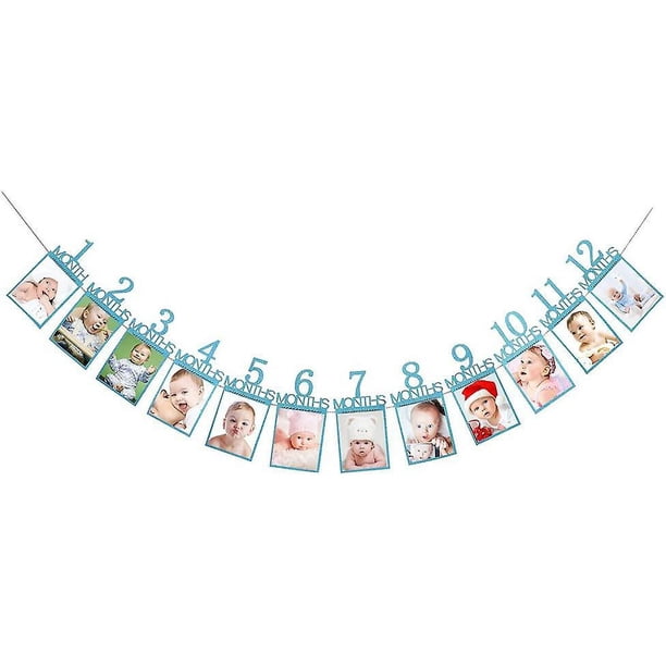 Otro Jardín Decorativo Azul Bebé Primer Cumpleaños Foto Banner Para Recién Nacido Hasta 12 Meses, Bebé Niña Niño Primera Fiesta De Cumpleaños Decoración, Empavesado Mensual G