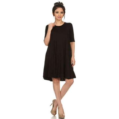 - MOA COLLECTION Women's Casual Solid Half Sleeve Loose Fit A-line Knee Length Dress/Made in USA
