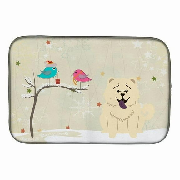 Christmas Presents between Friends Chow Chow White Dish Drying Mat