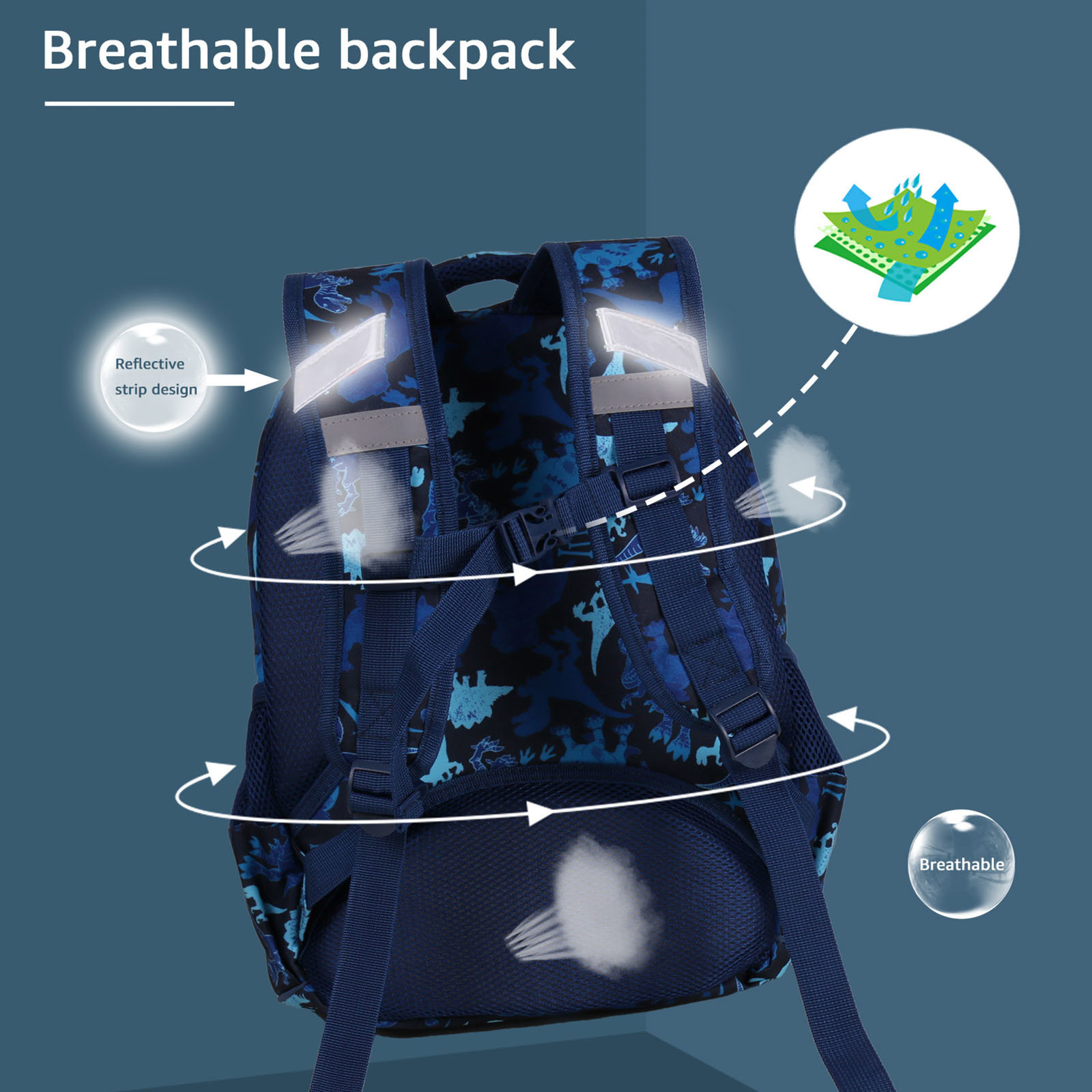 lvyH Kids School Backpack Unicorn Dinosaur Waterproof Schoolbag with Pencil Case Boys Girls Travel Outdoor,Blue - image 4 of 8