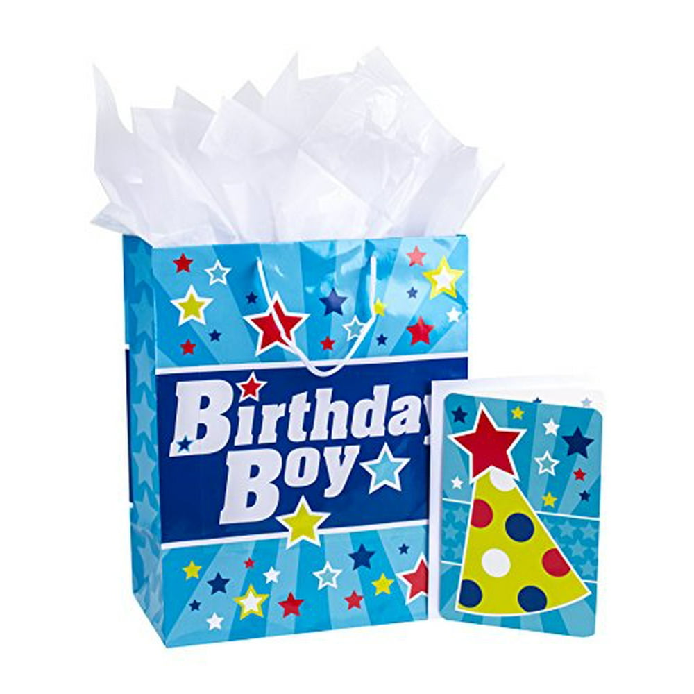 Hallmark 13" Large Gift Bag with Birthday Card and Tissue Paper (Blue