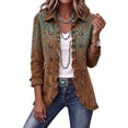 thumbnail image 3 of Floral Print Blazers for Women Long Sleeve Ruffled Lapel Collar Blazer Vintage Single Breasted Casual Fall Daily Wear Coat Brown L, 3 of 7