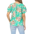 thumbnail image 3 of Women's Casual Floral Flowy Short Sleeve Round Neck Key Hole Tee Blouse Top, 3 of 6