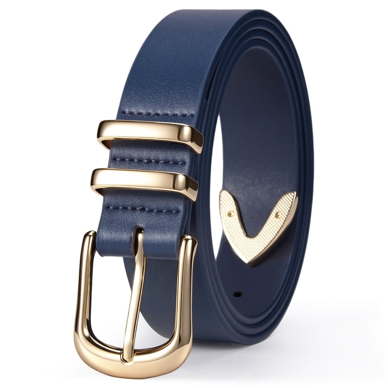 Navy Leather Waist Belt with Gold Buckle Buy Navy Blue Belt Womens Gold Buckle Thick Wide Real  main image 4