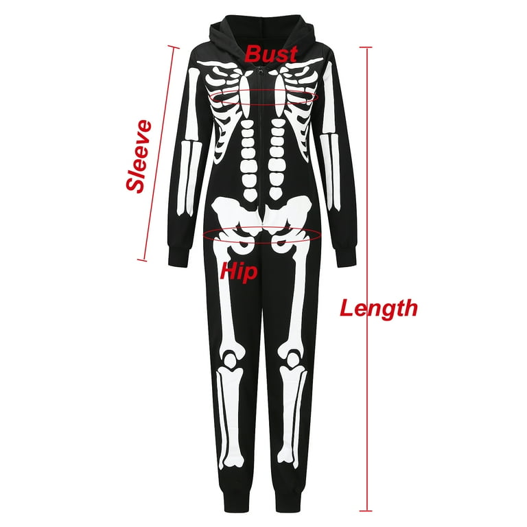 Meihuida Family Matching Halloween Onesies Pajamas Funny Skeleton Printed Hooded Zippered PJs Holiday Loungewear for Men Women Kids