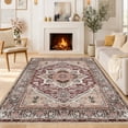 thumbnail image 3 of Newburos Area Rug 8'x10', Non-Slip Machine Washable Rugs for Living Room Bedroom, Low Pile Soft Vintage Print Pattern Indoor Carpet, Burgundy, 3 of 12
