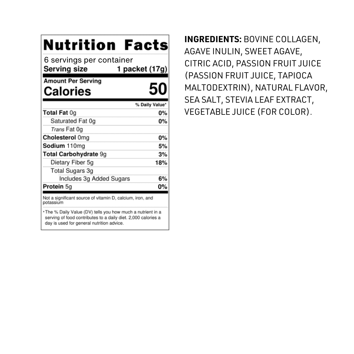 Bare Bones Elevated Drink Mix Passion Fruit  - 5g Collagen/Protein - 2 packs of 6