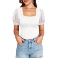 thumbnail image 2 of Xishao Body sexy para mujer, cuello cuadrado, malla transparente, con volantes, manga corta, ajustado, blusa de ajuste entallado Xishao ropa, 2 of 2