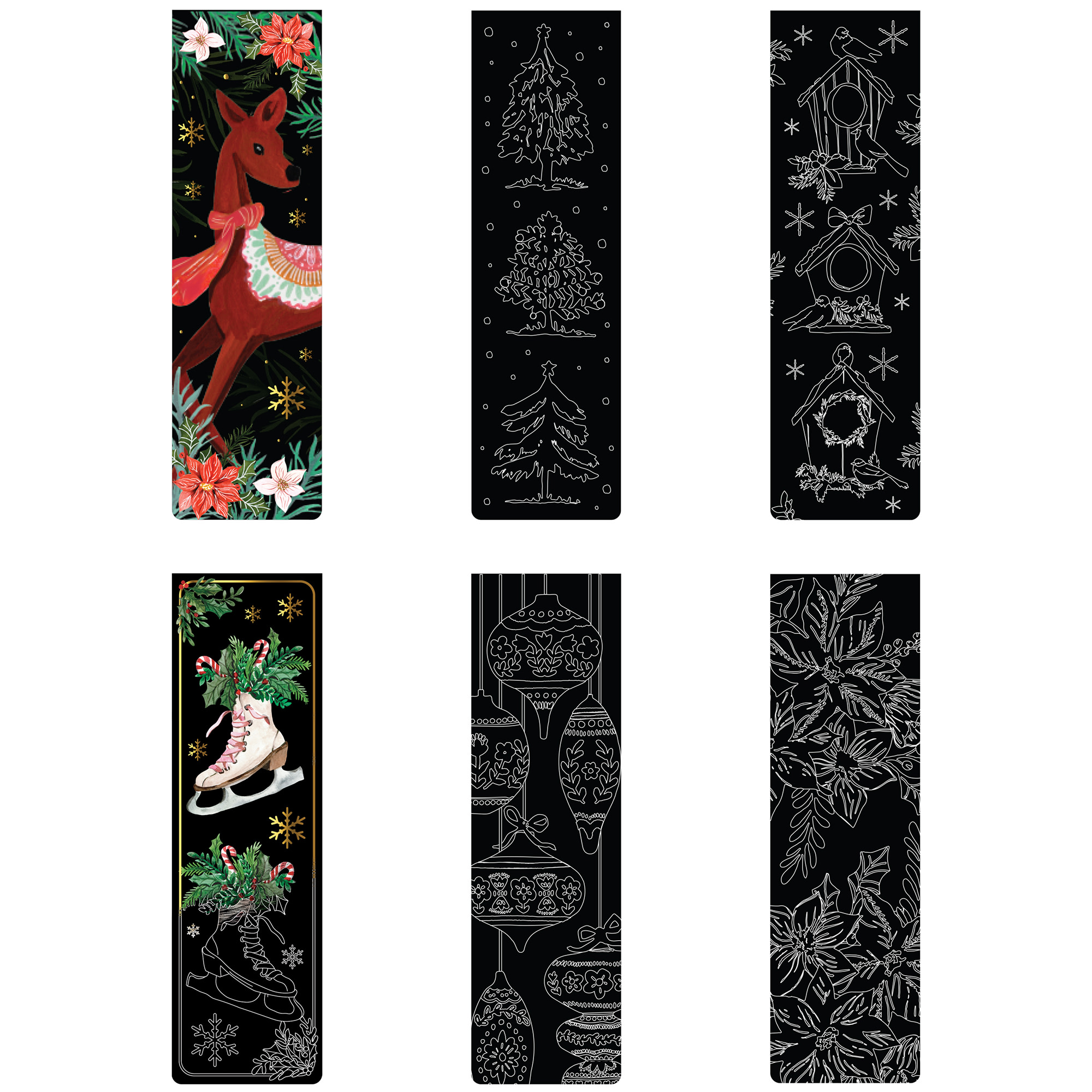 Brea Reese: Scratch Art Bookmark Kit - Ornaments - 10 Holiday-Themed Bookmarks, Wooden Stylus, Metallic Accents, Guided Art, DIY Christmas Adult Craft