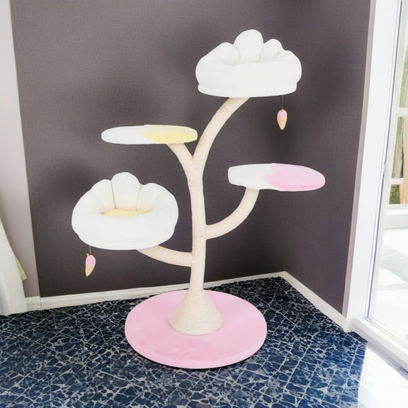 Pefilos 48" Multi-Layer Cat Tree Tower, Cat Condo for Indoor Cats with Padded Plush Perch, Cat Tree House with Scratching Board Post, Pink